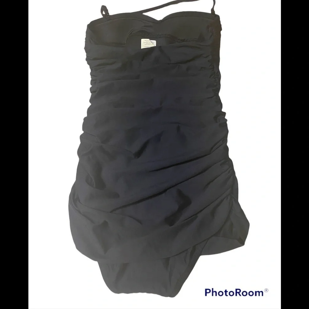J. Crew Black Shirred One Piece Swimsuit Sz 0
